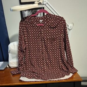 Maroon Floral Button-Front Blouse..Lands End